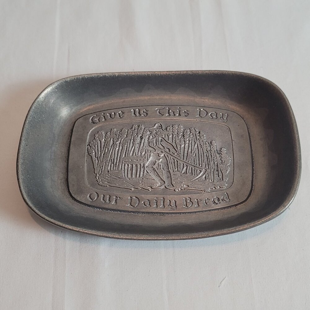 Bread Tray Pewter Carson Give Us This Day Our Daily Bread 9" Wheat Vintage